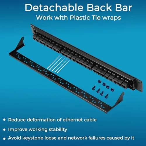 Rapink Patch Panel 24 Port Cat6A 10G Support | Toolless, Pass-Thru, Gold Pins, Removable Back Bar thumbnail 5