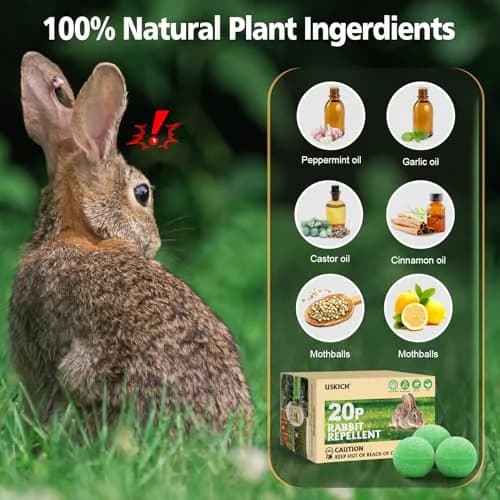 USKICH Natural Peppermint Oil Rabbit Repellent Pellets 20 Pack | 20 Count, 8 Gloves, 10 Mesh Bags thumbnail 3