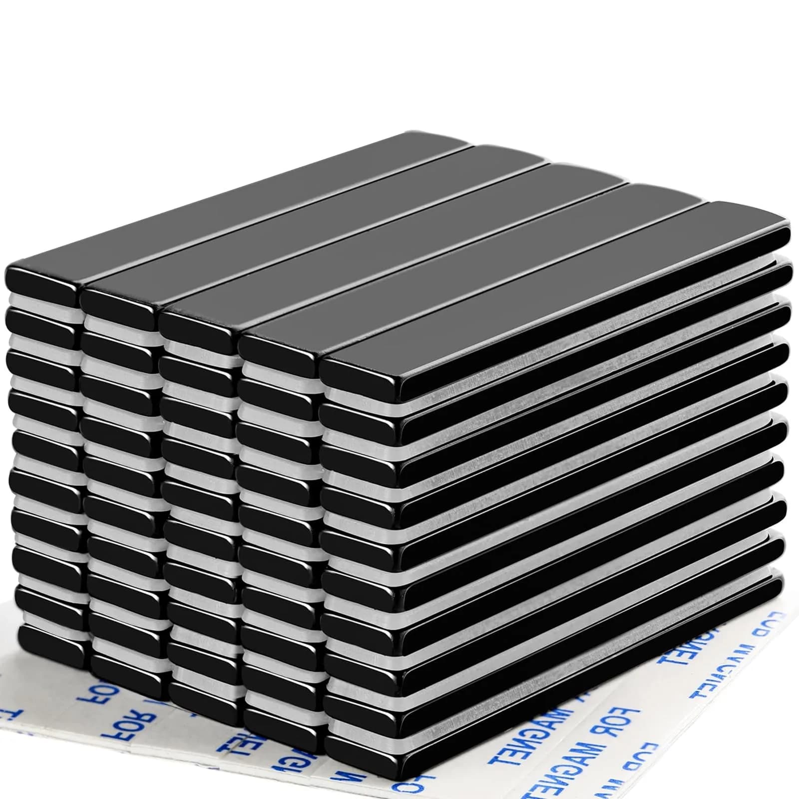 TRYMAG Strong Neodymium Bar Magnets with Adhesive Backing, 50 Pack, 60x10x3 mm | Powerful Rare Earth Magnets for Industrial & DIY Use - main product image