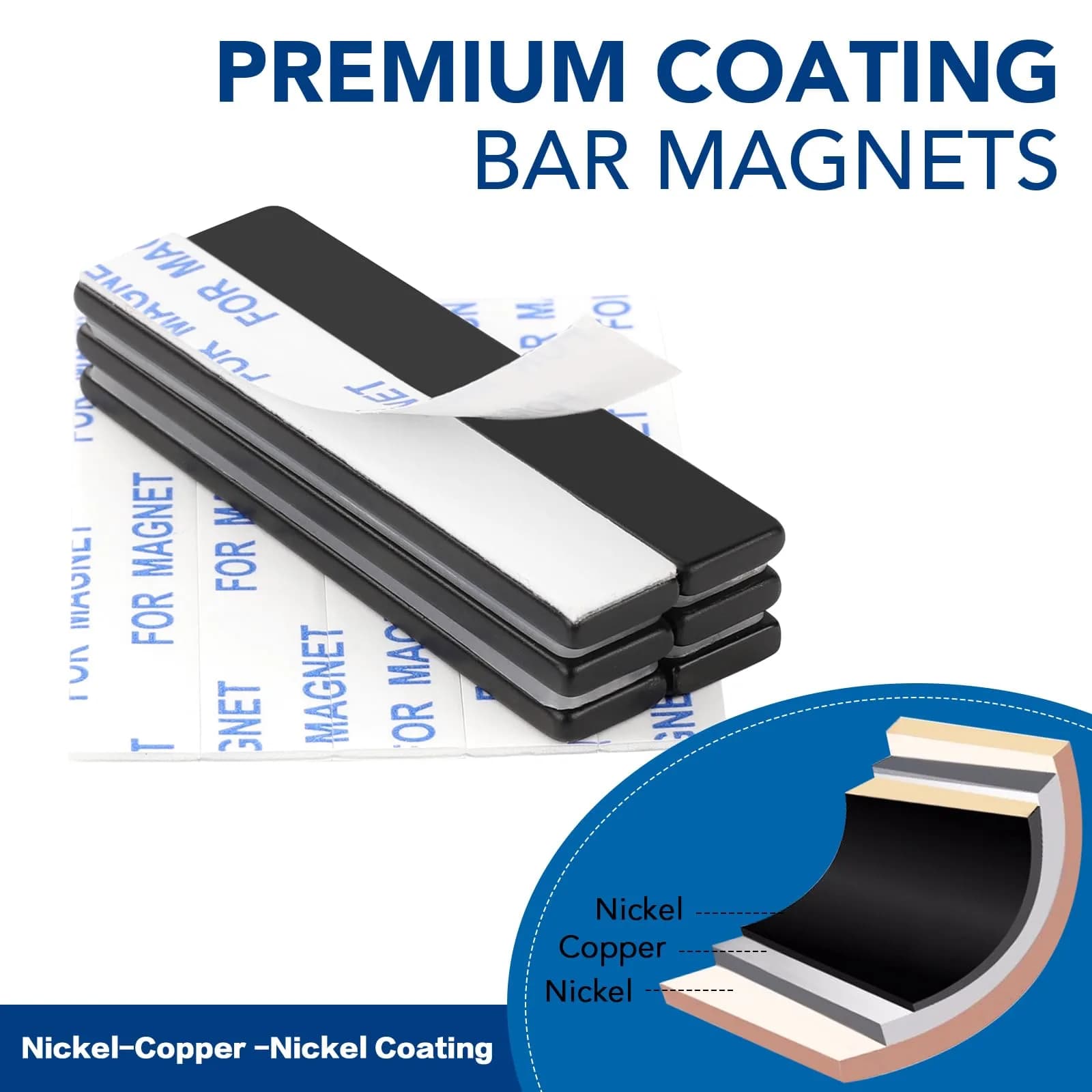 TRYMAG Strong Neodymium Bar Magnets with Adhesive Backing, 50 Pack, 60x10x3 mm | Powerful Rare Earth Magnets for Industrial & DIY Use - view 2