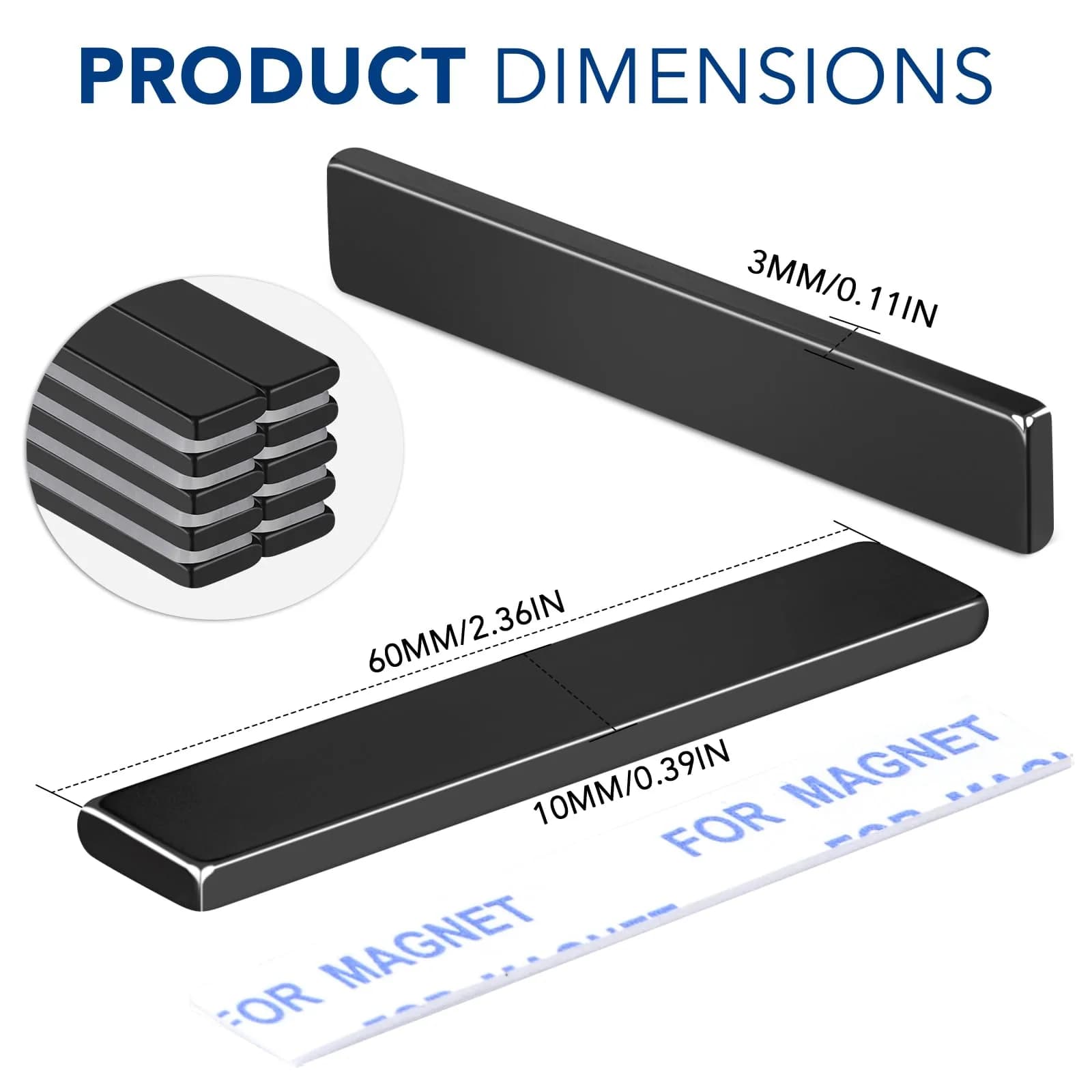 TRYMAG Strong Neodymium Bar Magnets with Adhesive Backing, 50 Pack, 60x10x3 mm | Powerful Rare Earth Magnets for Industrial & DIY Use - view 3