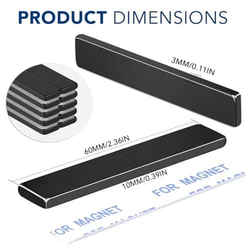 TRYMAG Strong Neodymium Bar Magnets with Adhesive Backing, 50 Pack, 60x10x3 mm | Powerful Rare Earth Magnets for Industrial & DIY Use thumbnail 3