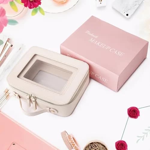 Pinkmik Clear Makeup Bag Large Beige | TSA Compliant Travel Toiletry Bag with Zipper thumbnail 7