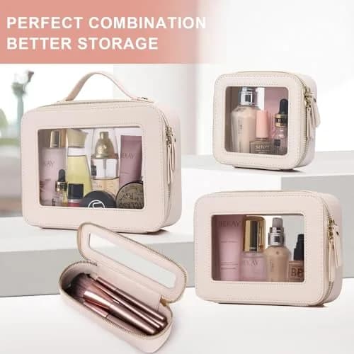 Pinkmik Clear Makeup Bag Large Beige | TSA Compliant Travel Toiletry Bag with Zipper thumbnail 8