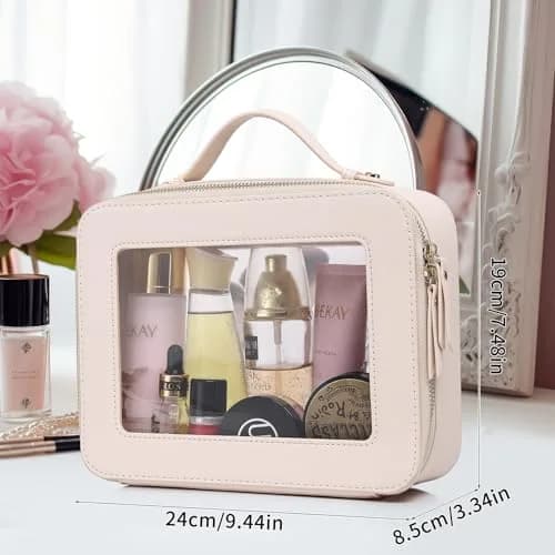 Pinkmik Clear Makeup Bag Large Beige | TSA Compliant Travel Toiletry Bag with Zipper thumbnail 3