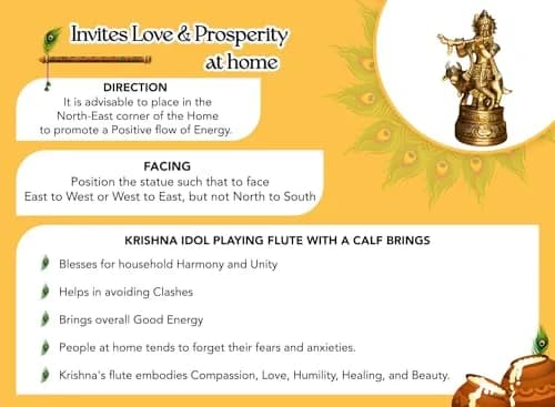 Ekhasa Brass Lord Krishna Idol with Flute | Shri Krishna Murti Gift | Home Decor | Kanha Ji Murti for Office Desk thumbnail 6