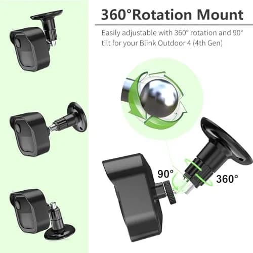 Pefecon Blink Outdoor Camera Mount, 2-Pack Black | 360° Swivel & 90° Tilt for Blink Outdoor 4/2K+/3rd Gen thumbnail 5
