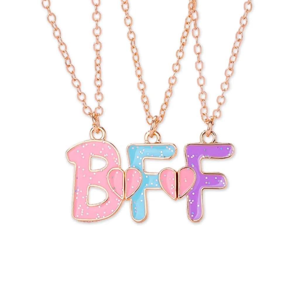 Ancnoz Matching BFF Necklaces for 3 Girls | Friendship Pendant Set in Stainless Steel — Pink,Blue,Purple