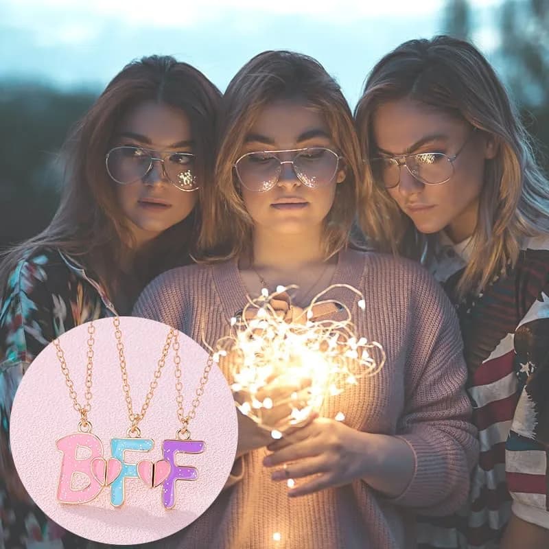Ancnoz Matching BFF Necklaces for 3 Girls | Friendship Pendant Set in Stainless Steel thumbnail 9