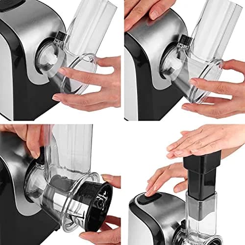 Nictemaw Electric Cheese Grater with 5 Stainless Steel Blades | 150W Kitchen Tool for Cheese, Vegetables & Fruits thumbnail 5