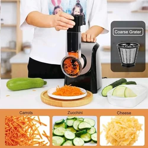 Nictemaw Electric Cheese Grater with 5 Stainless Steel Blades | 150W Kitchen Tool for Cheese, Vegetables & Fruits thumbnail 3
