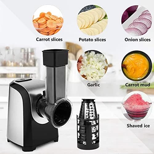 Nictemaw Electric Cheese Grater with 5 Stainless Steel Blades | 150W Kitchen Tool for Cheese, Vegetables & Fruits thumbnail 4