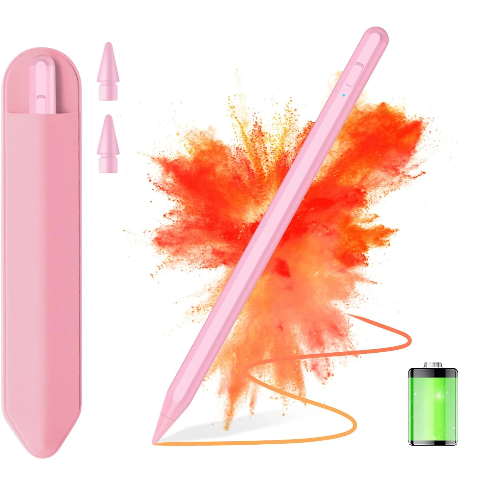 JvKzaen Stylus Pen for iPad 2018-2026 | Palm Rejection, Apple Pencil Compatible, 0.9mm Tip, Type-C Charging — Light Pink