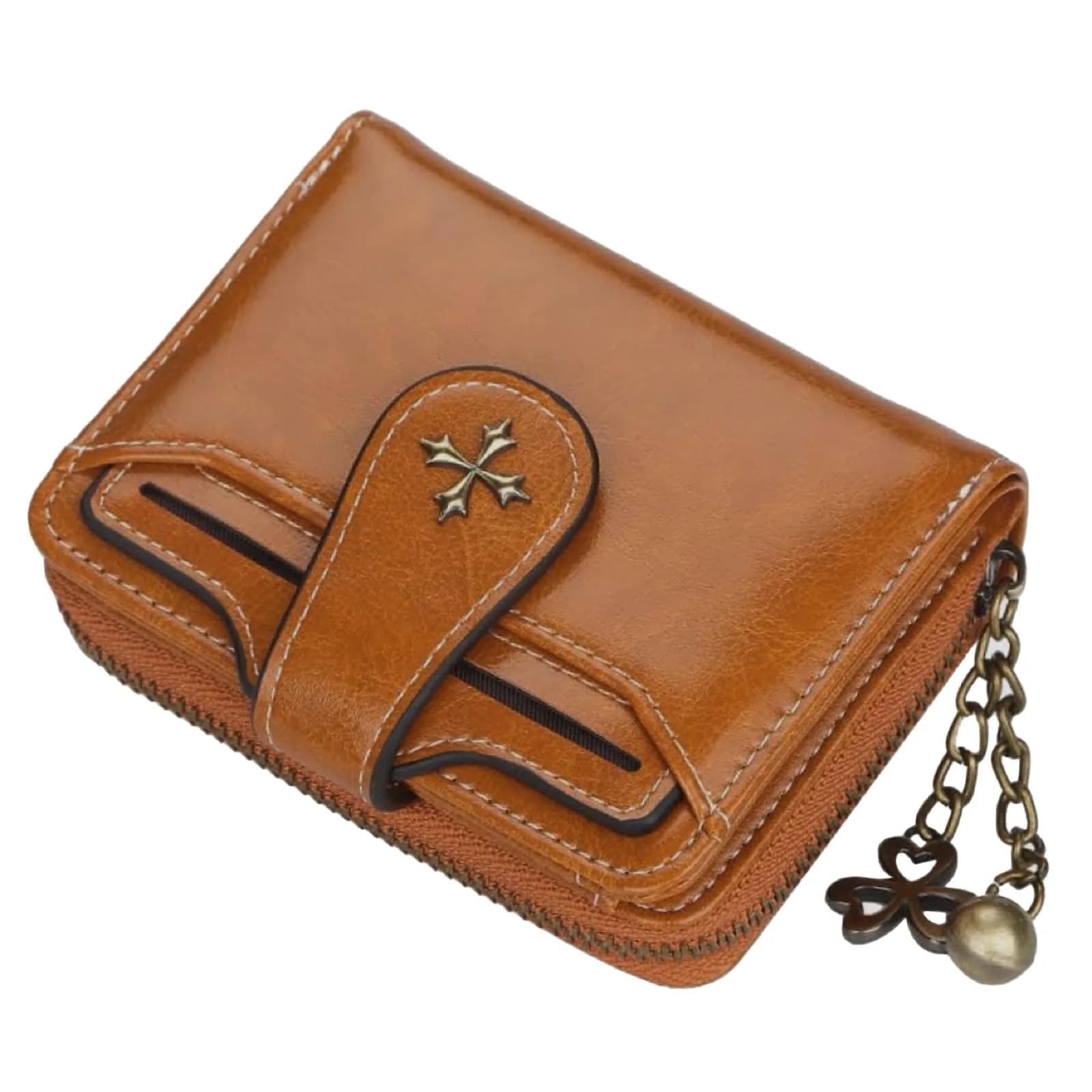 GGOOB Small Wallet for Women Zip Bifold Brown | Compact & Roomy with Zipper Coin Pocket