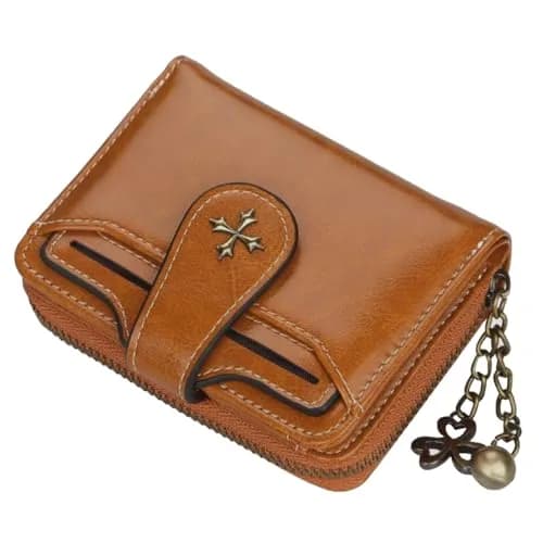 GGOOB Small Wallet for Women Zip Bifold Brown | Compact & Roomy with Zipper Coin Pocket thumbnail 1