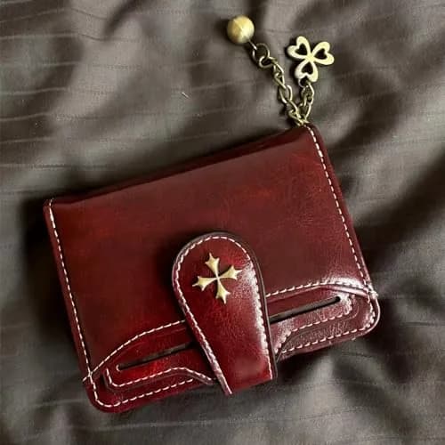 GGOOB Small Wallet for Women Zip Bifold Vintage Wallet Goth Purse Mini Leather Cash Wallets with Zipper Coin Pocket (Red,Small) | Compact & Roomy thumbnail 4