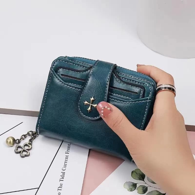 GGOOB Small Wallet for Women Zip Bifold Vintage Wallet Blue | Compact & Roomy