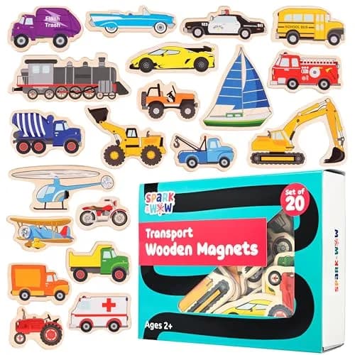 Spark & Wow Wooden Magnets, Transport | 20 Colorful Transportation Shapes for Kids thumbnail 1