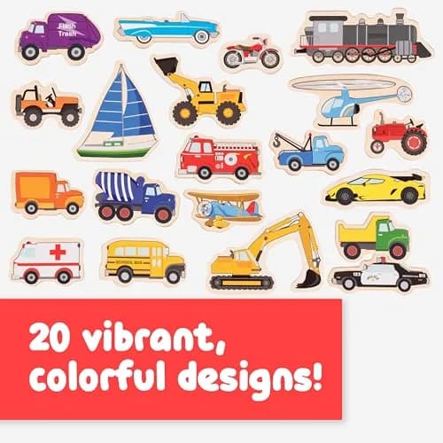 Spark & Wow Wooden Magnets, Transport | 20 Colorful Transportation Shapes for Kids thumbnail 3