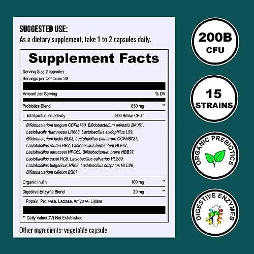 UpNourish Probiotics 200B CFUs | Vegan Capsules for Digestive Health Support thumbnail 5