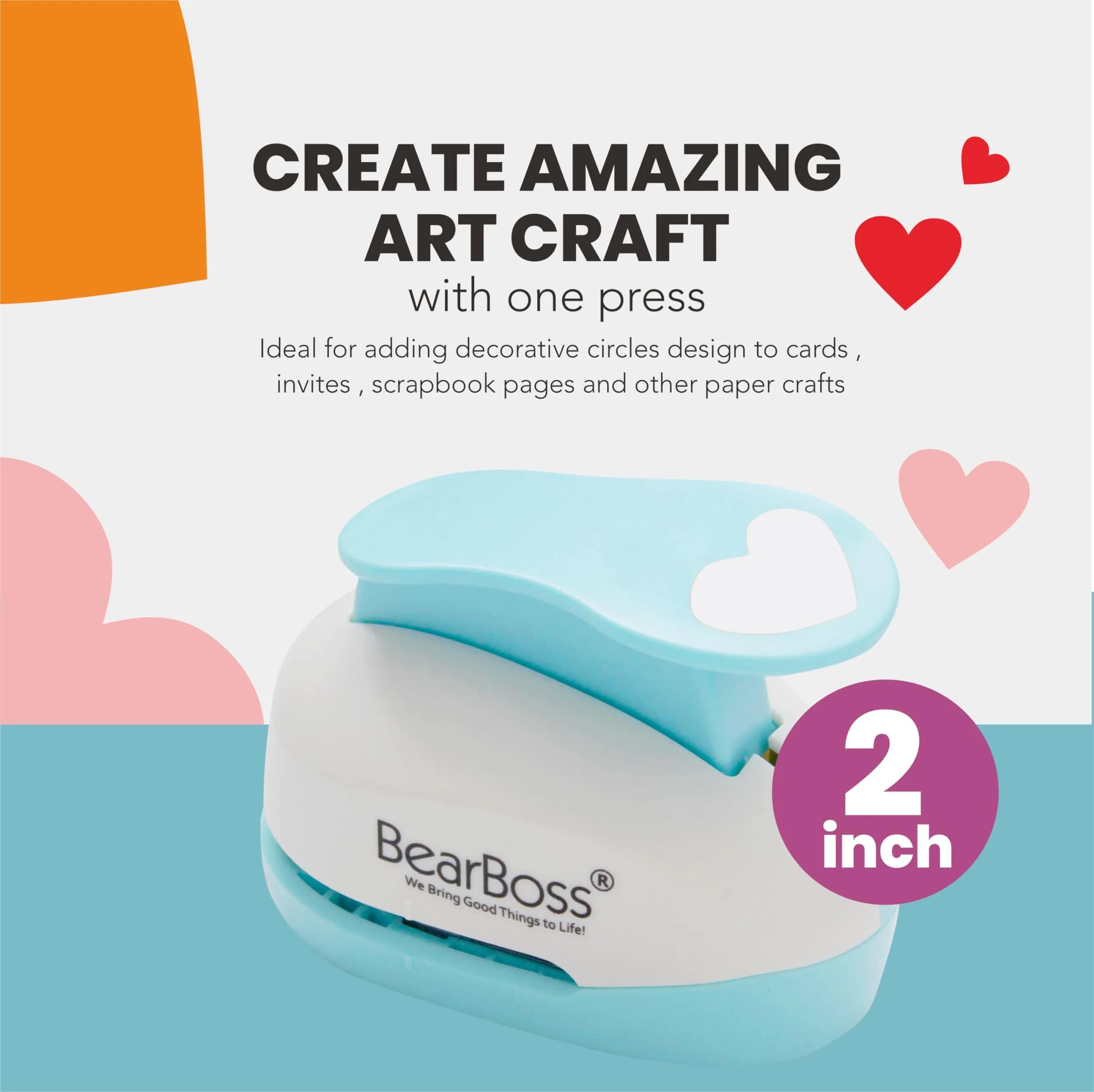 BearBoss 2 Inch Heart Paper Punch, Classic White - Ergonomic Craft Tool for Scrapbooking & Card Making - view 3