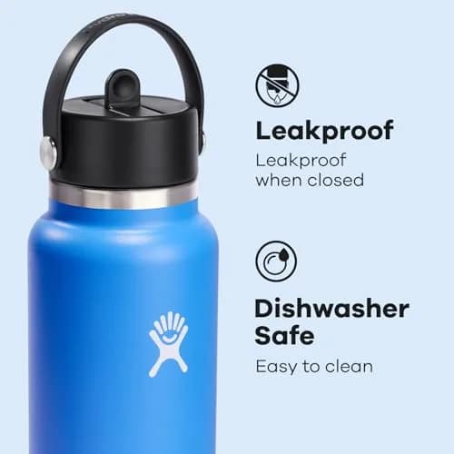 Hydro Flask Water Bottle - Insulated Stainless Steel - Wide Straw Lid, Non Spill, Leakproof in 40 Oz Cascade Blue | Keeps drinks cold 24 hrs thumbnail 4