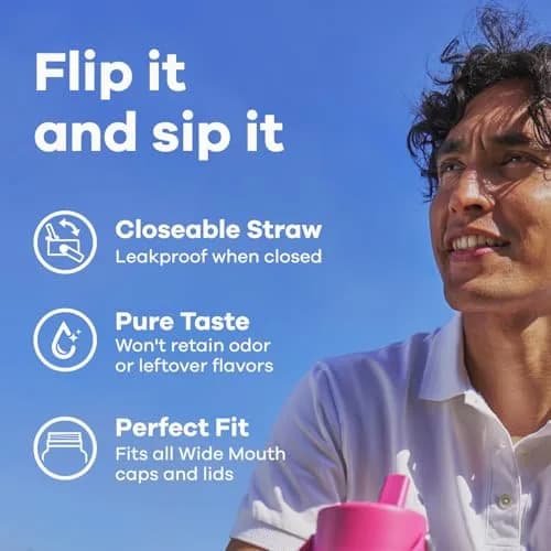 Hydro Flask Water Bottle - Insulated Stainless Steel - Wide Straw Lid, Non Spill, Leakproof in 40 Oz Cascade Blue | Keeps drinks cold 24 hrs thumbnail 6