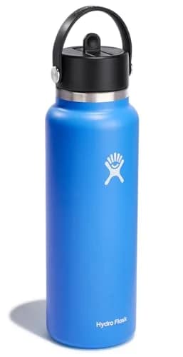 Hydro Flask Water Bottle - Insulated Stainless Steel - Wide Straw Lid, Non Spill, Leakproof in 40 Oz Cascade Blue | Keeps drinks cold 24 hrs thumbnail 2