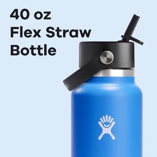 Hydro Flask Water Bottle - Insulated Stainless Steel - Wide Straw Lid, Non Spill, Leakproof in 40 Oz Cascade Blue | Keeps drinks cold 24 hrs thumbnail 3