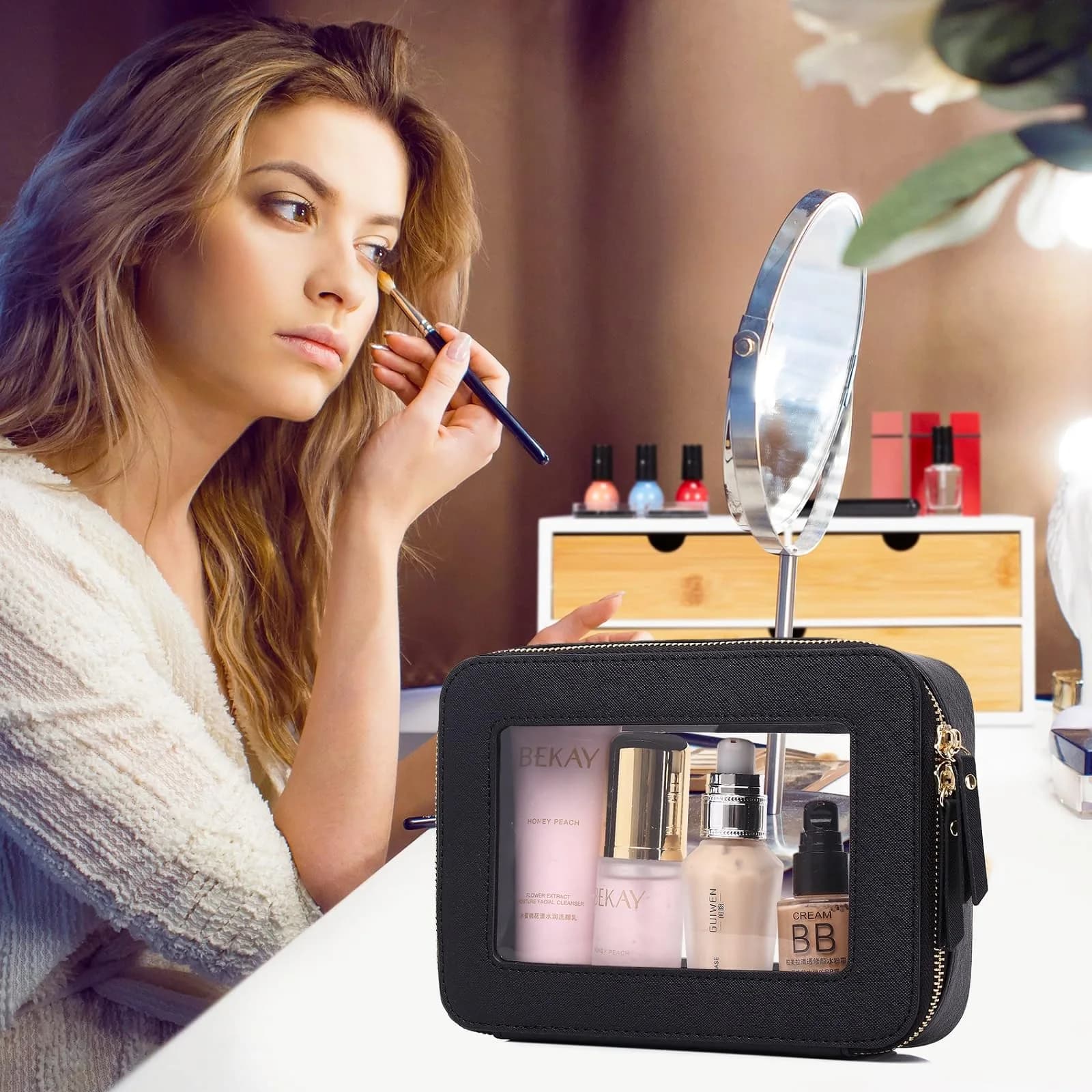 Pinkmik D/Black Medium Clear Makeup Bag | TSA Approved Travel Cosmetic Case - view 2