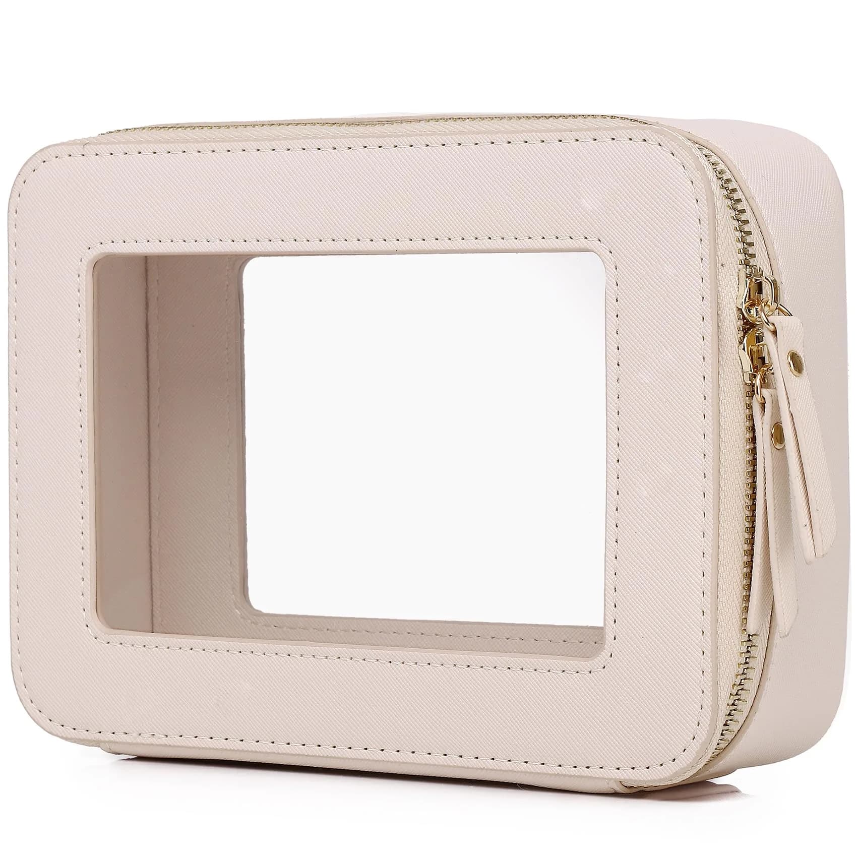 Pinkmik D/Beige Medium (M) Clear Makeup Bag - TSA Approved Travel Cosmetic Case - main product image