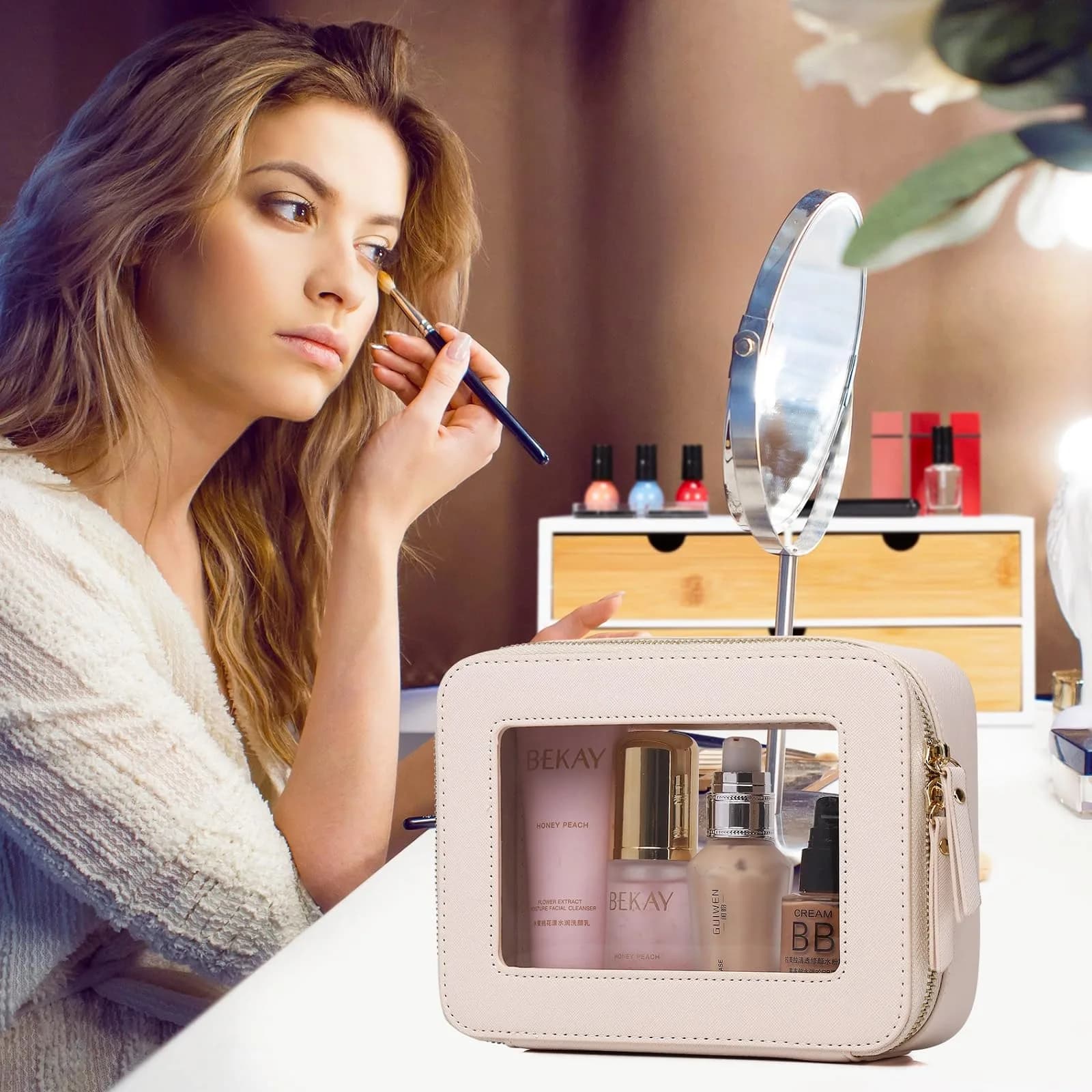 Pinkmik D/Beige Medium (M) Clear Makeup Bag - TSA Approved Travel Cosmetic Case - view 2