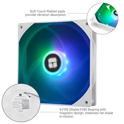 Thermalright TL-C14CW-S 140mm ARGB PWM Fan 1500RPM 75.8CFM | 14.5cm (5.7in) White thumbnail 4