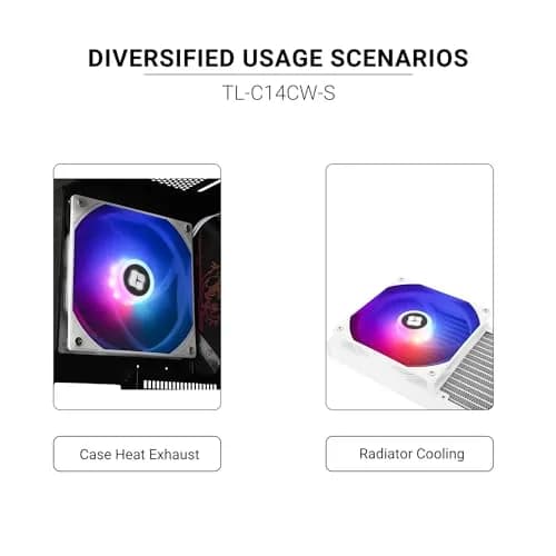 Thermalright TL-C14CW-S 140mm ARGB PWM Fan 1500RPM 75.8CFM | 14.5cm (5.7in) White thumbnail 6