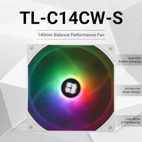 Thermalright TL-C14CW-S 140mm ARGB PWM Fan 1500RPM 75.8CFM | 14.5cm (5.7in) White thumbnail 2
