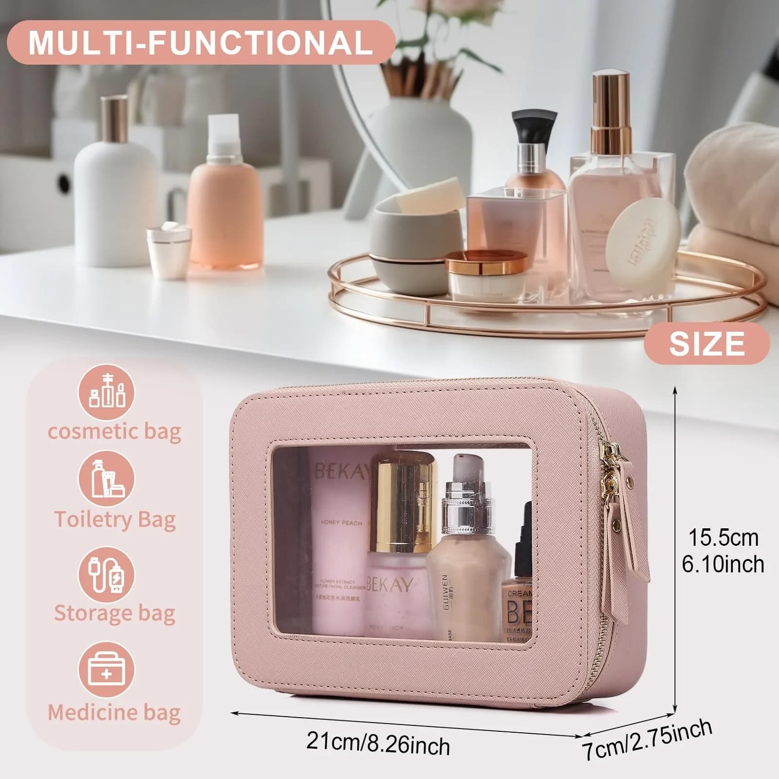 Pinkmik D/Pink Clear Makeup Bag - Medium Size | TSA Approved Travel Cosmetic Case - view 3
