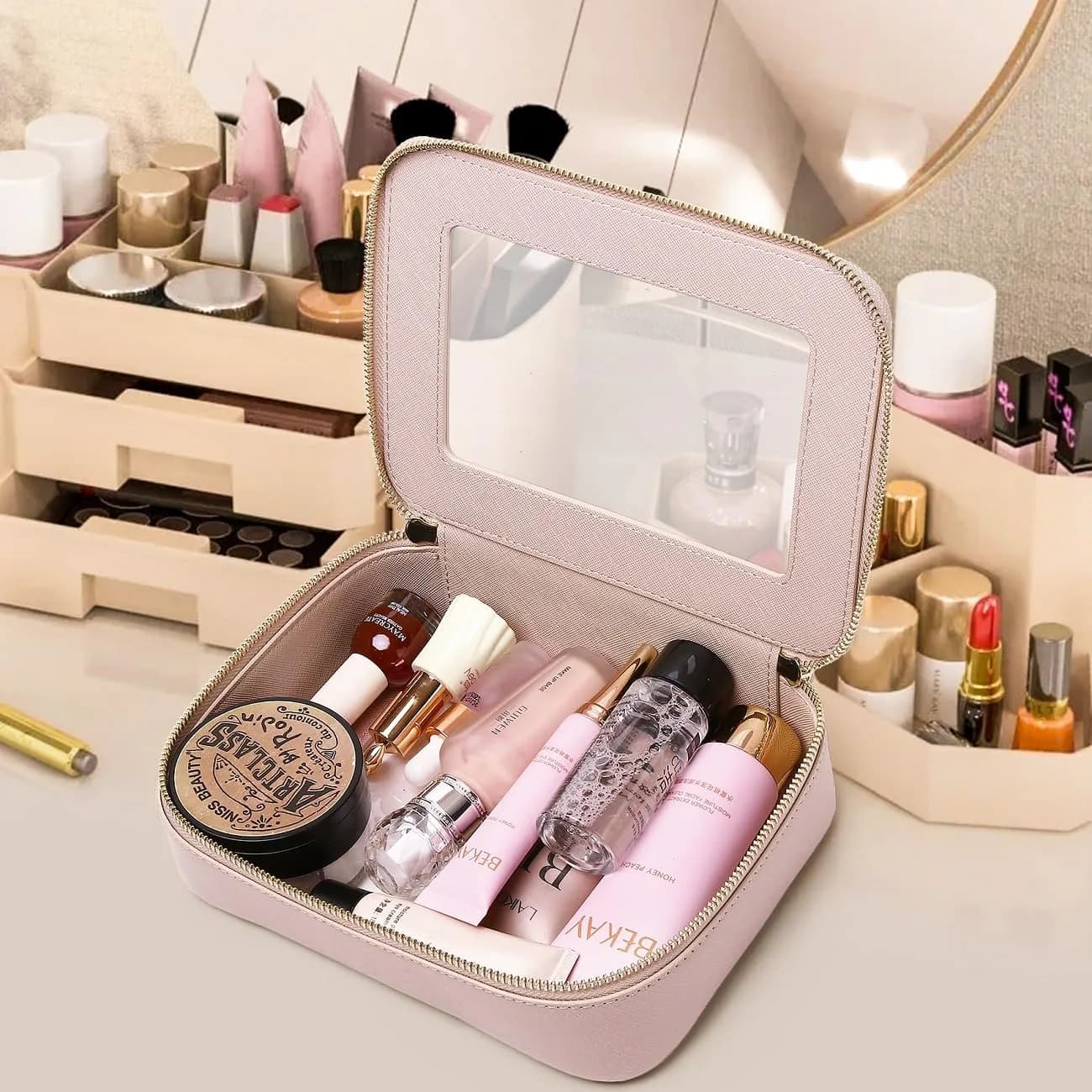 Pinkmik D/Pink Clear Makeup Bag - Medium Size | TSA Approved Travel Cosmetic Case - view 4