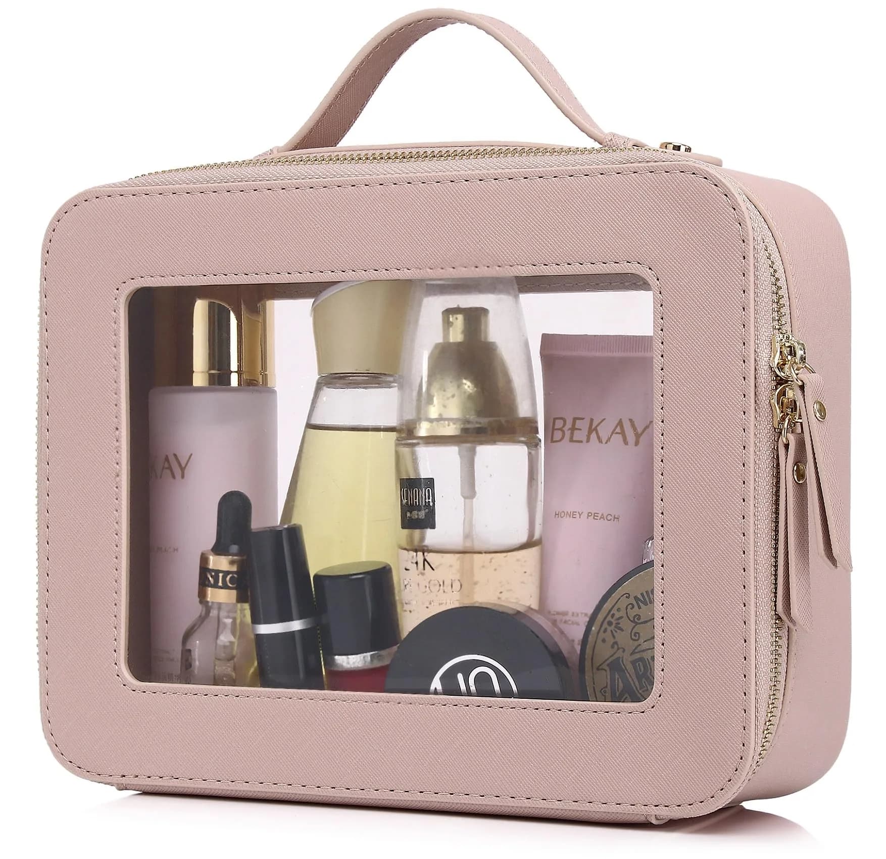Pinkmik Large C/Pink Clear Makeup Bag | TSA Approved Travel Cosmetic Case - main product image