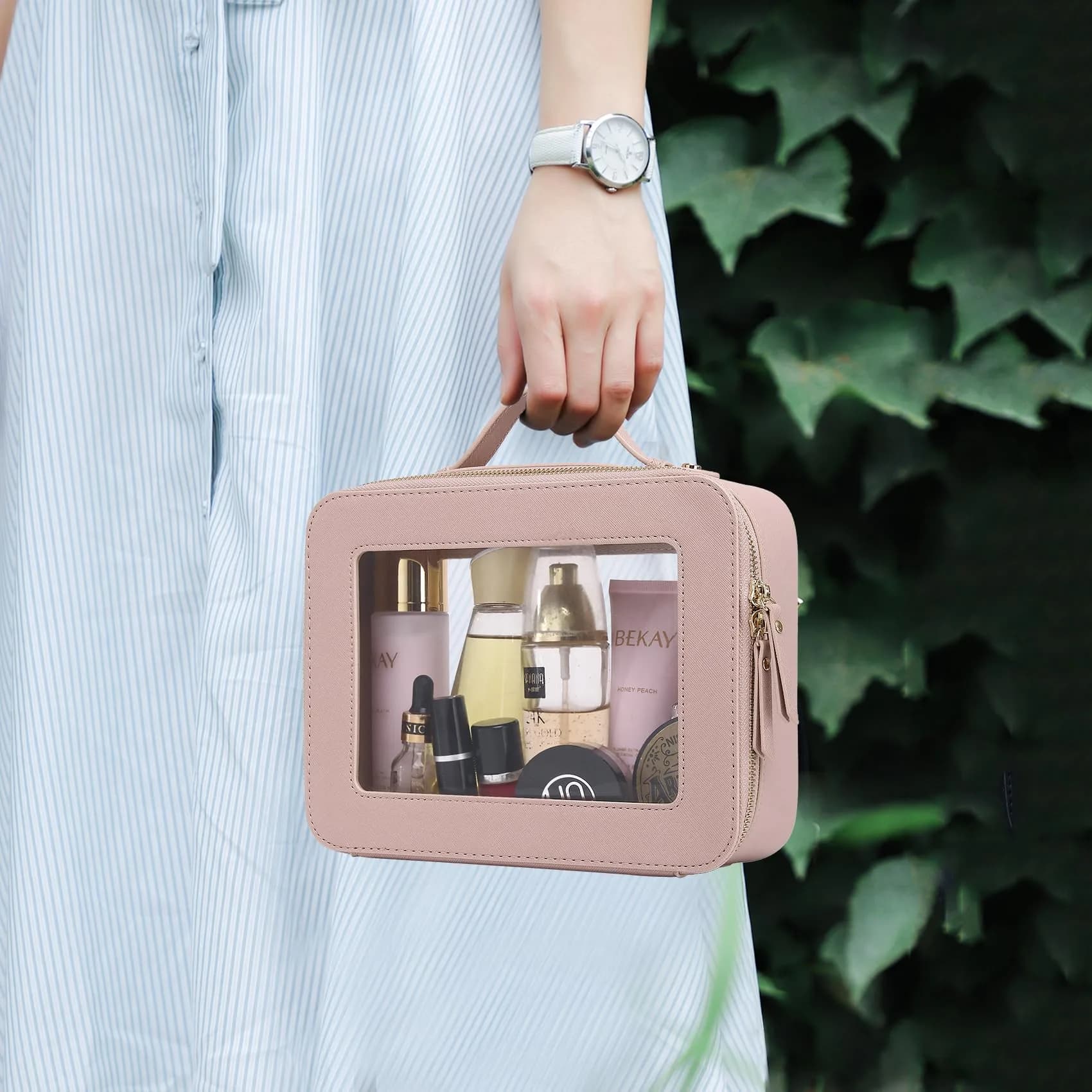 Pinkmik Large C/Pink Clear Makeup Bag | TSA Approved Travel Cosmetic Case - view 2