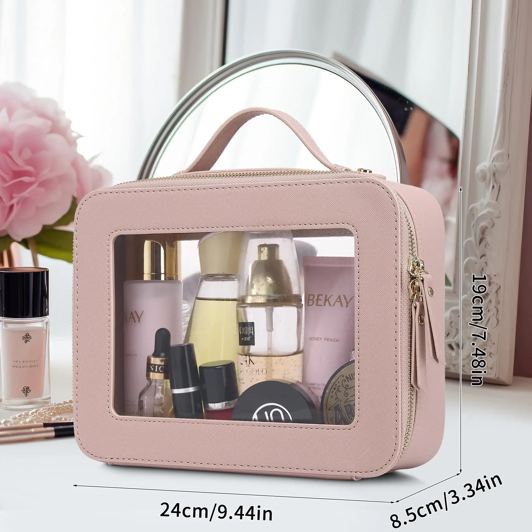 Pinkmik Large C/Pink Clear Makeup Bag | TSA Approved Travel Cosmetic Case - view 3