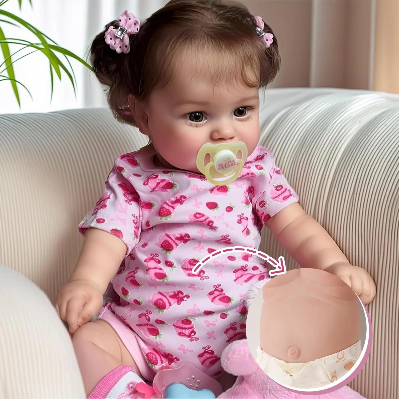 JIZHI 20-inch Reborn Baby Doll, Peach Pink | Realistic Lifelike Baby Girl Doll with Wavy Brown Hair, ASTM F963 & CPC Certified