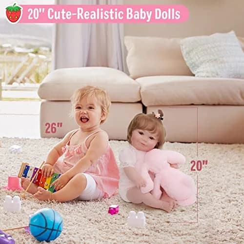 JIZHI 20-inch Reborn Baby Doll, Peach Pink | Realistic Lifelike Baby Girl Doll with Wavy Brown Hair, ASTM F963 & CPC Certified thumbnail 4