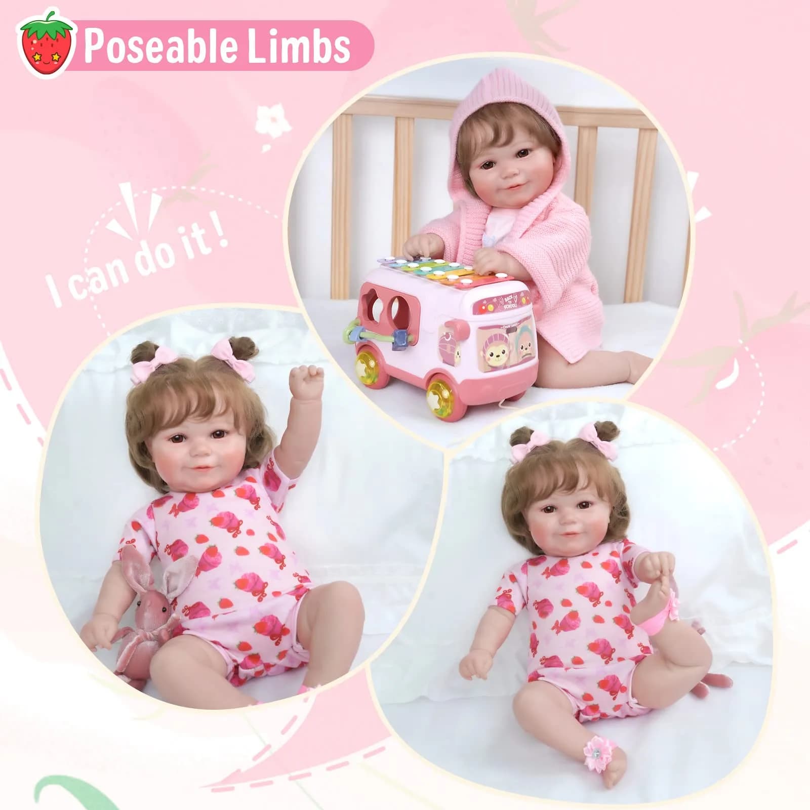 JIZHI 20-inch Reborn Baby Doll, Peach Pink | Realistic Lifelike Baby Girl Doll with Wavy Brown Hair, ASTM F963 & CPC Certified - view 5