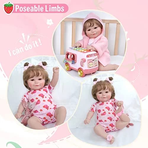 JIZHI 20-inch Reborn Baby Doll, Peach Pink | Realistic Lifelike Baby Girl Doll with Wavy Brown Hair, ASTM F963 & CPC Certified thumbnail 5