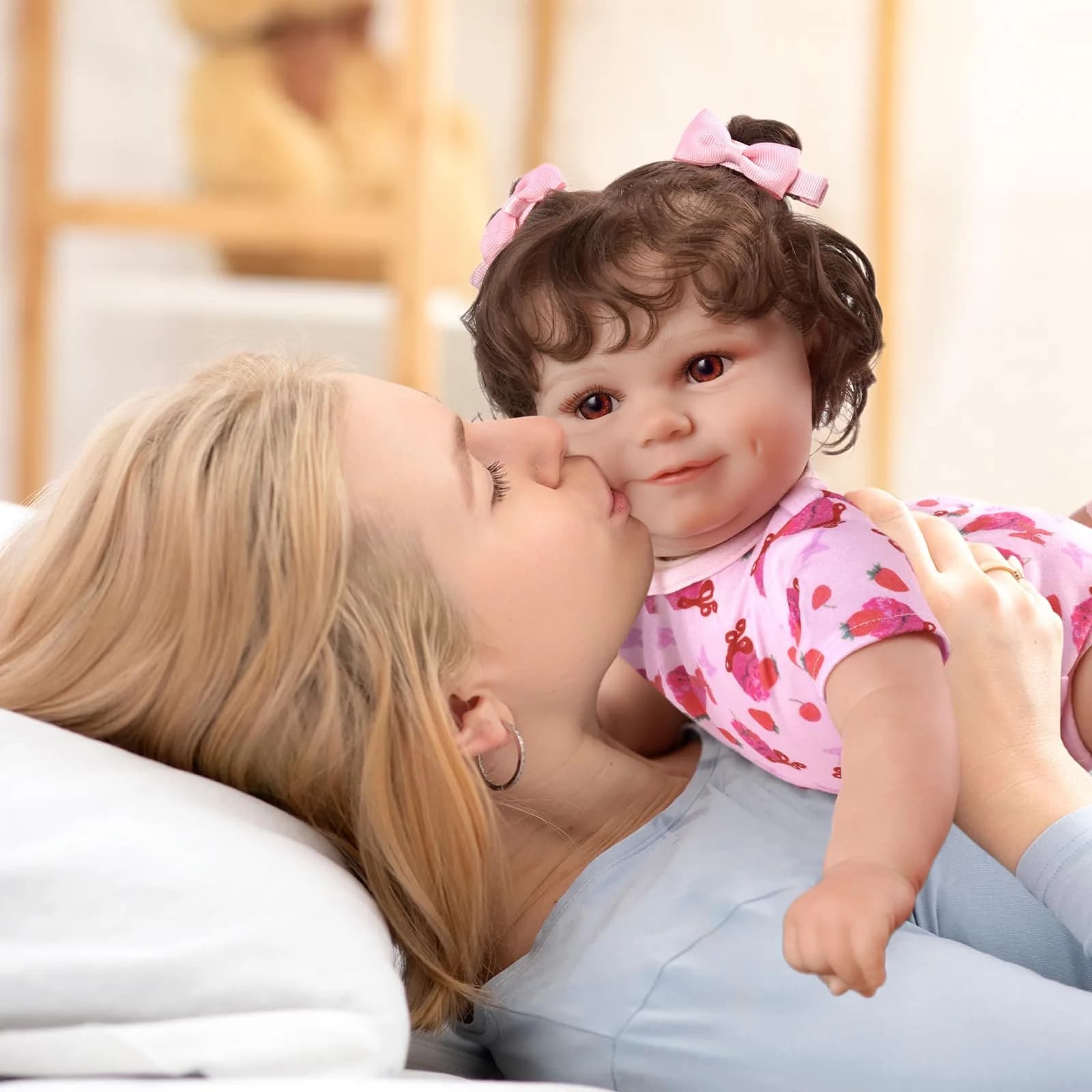 JIZHI 20-inch Reborn Baby Doll, Peach Pink | Realistic Lifelike Baby Girl Doll with Wavy Brown Hair, ASTM F963 & CPC Certified - view 7