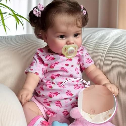 JIZHI 20-inch Reborn Baby Doll, Peach Pink | Realistic Lifelike Baby Girl Doll with Wavy Brown Hair, ASTM F963 & CPC Certified thumbnail 1