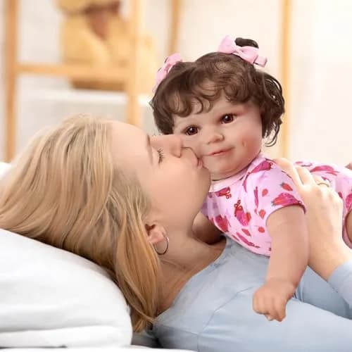 JIZHI 20-inch Reborn Baby Doll, Peach Pink | Realistic Lifelike Baby Girl Doll with Wavy Brown Hair, ASTM F963 & CPC Certified thumbnail 7