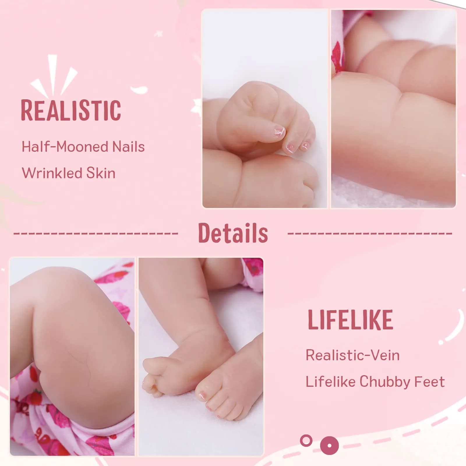 JIZHI 20-inch Reborn Baby Doll, Peach Pink | Realistic Lifelike Baby Girl Doll with Wavy Brown Hair, ASTM F963 & CPC Certified - view 2
