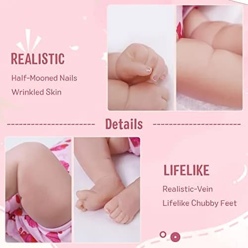 JIZHI 20-inch Reborn Baby Doll, Peach Pink | Realistic Lifelike Baby Girl Doll with Wavy Brown Hair, ASTM F963 & CPC Certified thumbnail 2