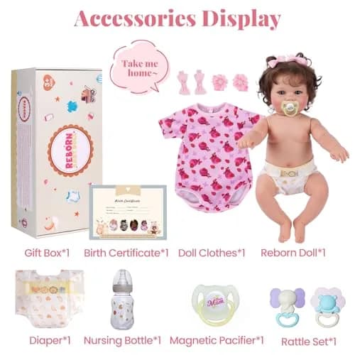 JIZHI 20-inch Reborn Baby Doll, Peach Pink | Realistic Lifelike Baby Girl Doll with Wavy Brown Hair, ASTM F963 & CPC Certified thumbnail 3